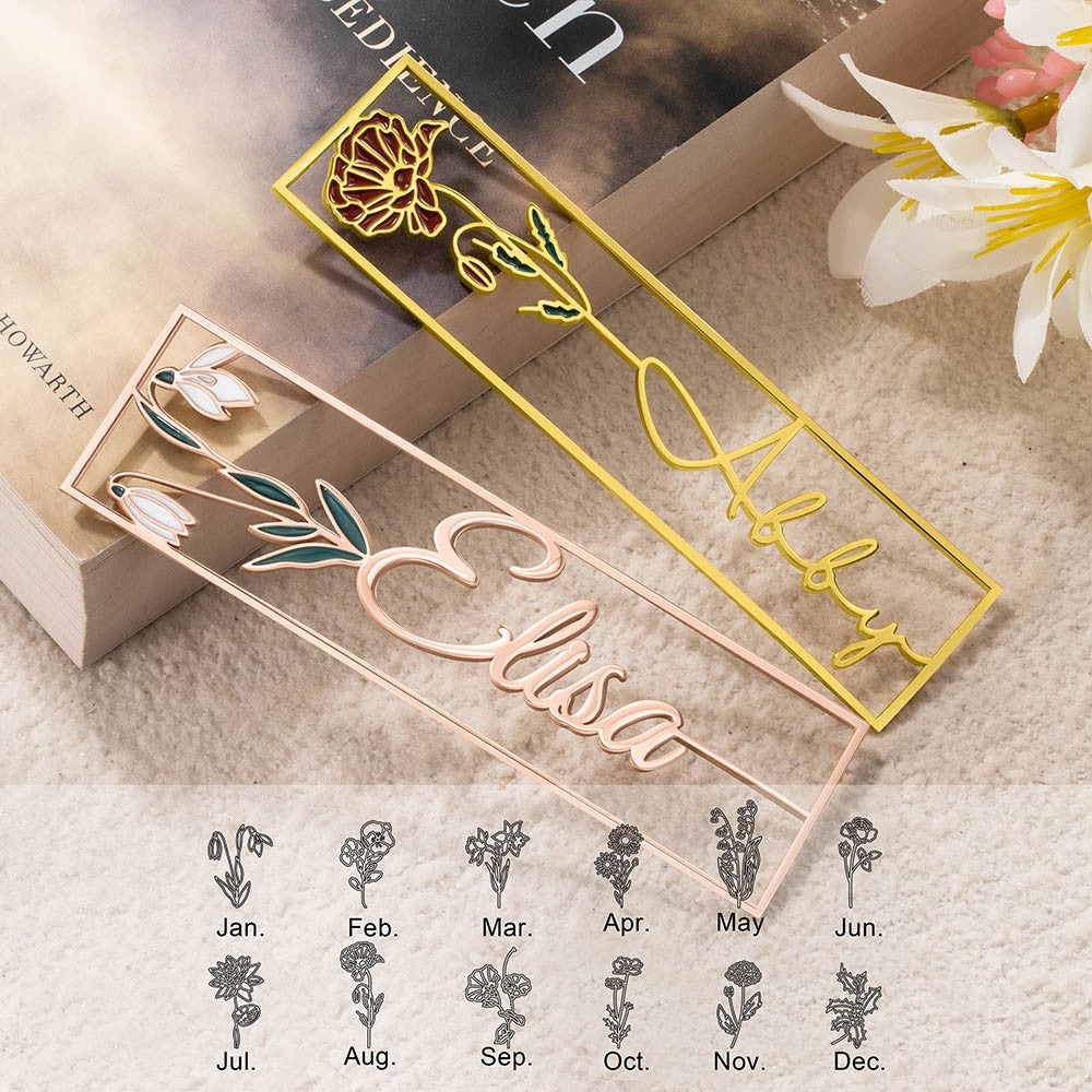Custom Handmade Watercolor Birthday Flower Name Bookmark, Colorful Birthday Flower Stainless Steel Bookmark, Gift for Book Lovers/Readers
