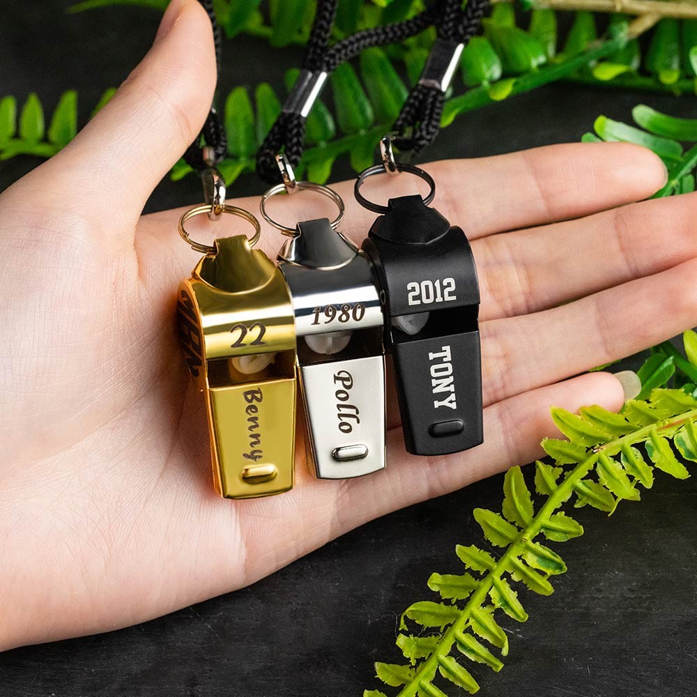 Personalized Whistle Necklaces, Engraved Stainless Steel Whistle Necklaces, Outdoor Whistle Necklaces, Teacher/Coach/ Sports Referee Gifts