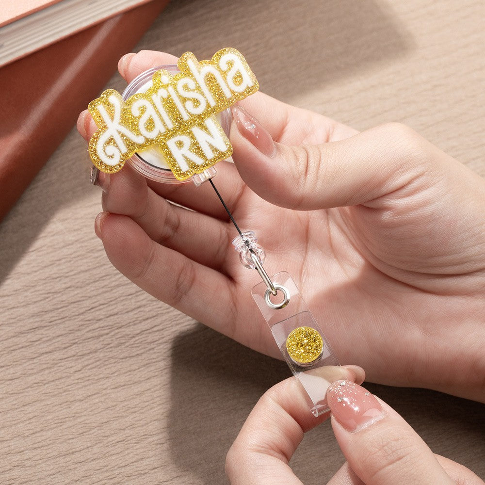 Personalized Name Badge Reel, Custom Pink Doll Font Tags, Acrylic Accessory, Nurses Week Gifts, Gift for Doctors/Medical Students/Teachers