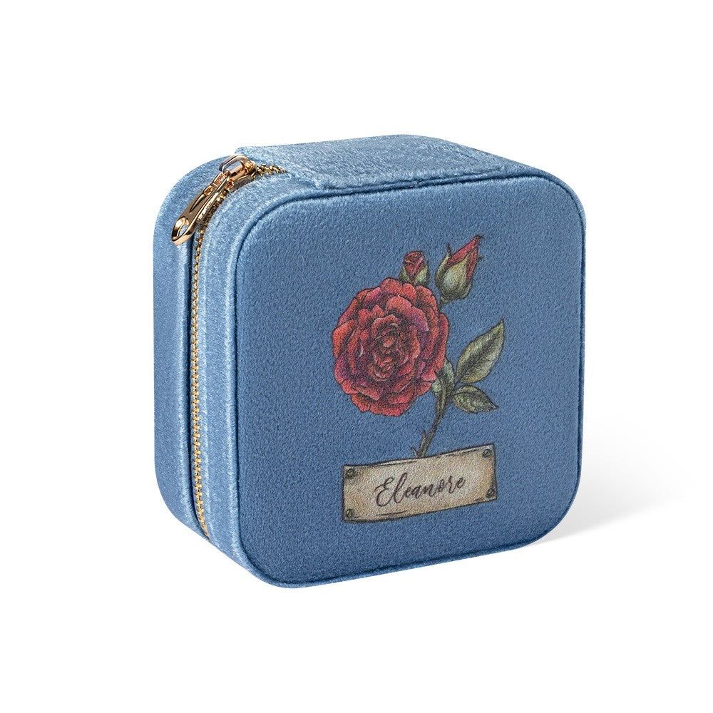 Personalized Birth Flower Velvet Jewelry Case, Custom Name Travel Jewelry Box, Bridal Party Favor, Birthday/Wedding/Anniversary Gift for Women