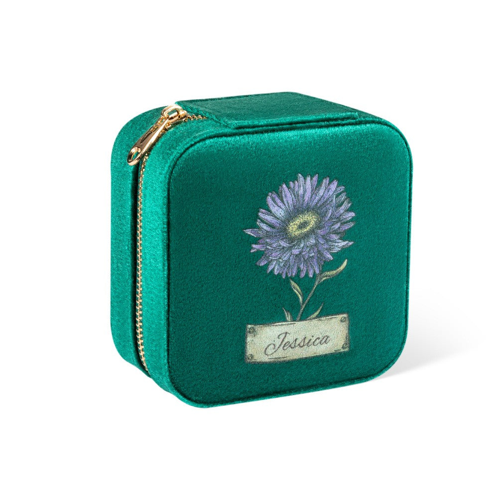 Personalized Birth Flower Velvet Jewelry Case, Custom Name Travel Jewelry Box, Bridal Party Favor, Birthday/Wedding/Anniversary Gift for Women