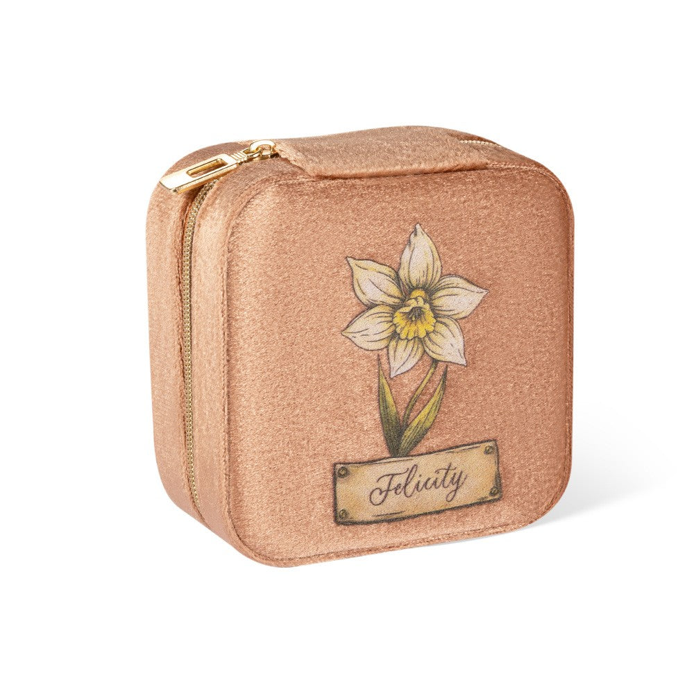Personalized Birth Flower Velvet Jewelry Case, Custom Name Travel Jewelry Box, Bridal Party Favor, Birthday/Wedding/Anniversary Gift for Women
