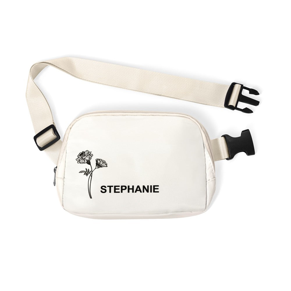 Personalized Birth Flower Waist Belt Bag with Name, Waist Pack with Adjustable Strap, Fanny Bag for Travel/Running/Hiking/Walking, Gift for Women