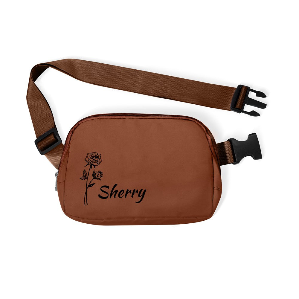 Personalized Birth Flower Waist Belt Bag with Name, Waist Pack with Adjustable Strap, Fanny Bag for Travel/Running/Hiking/Walking, Gift for Women