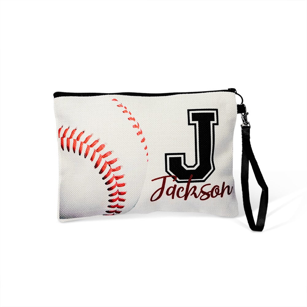 Personalized Name & Initial Sport Makeup Bag, Volleyball/Tennis/Football Bag, Portable Toiletry Bag with Wrist Strap, Gift for Team/Coach/Sport Lover