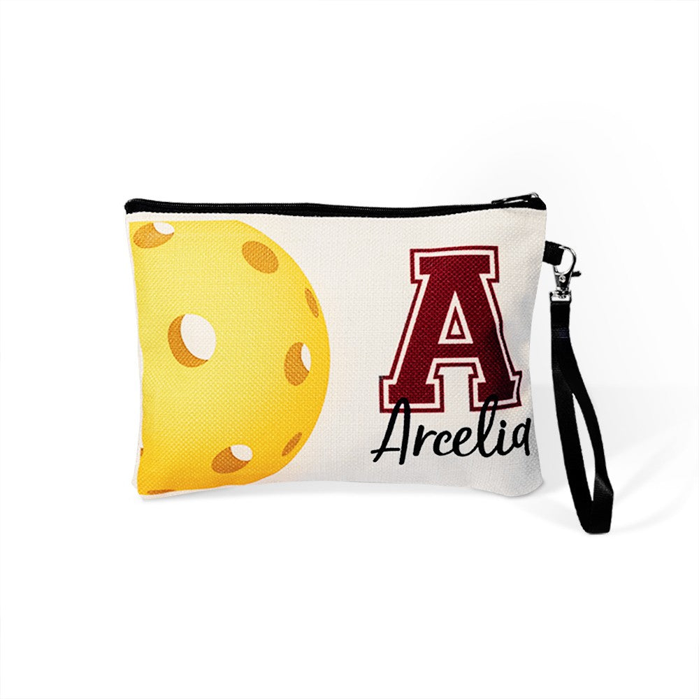 Personalized Name & Initial Sport Makeup Bag, Volleyball/Tennis/Football Bag, Portable Toiletry Bag with Wrist Strap, Gift for Team/Coach/Sport Lover