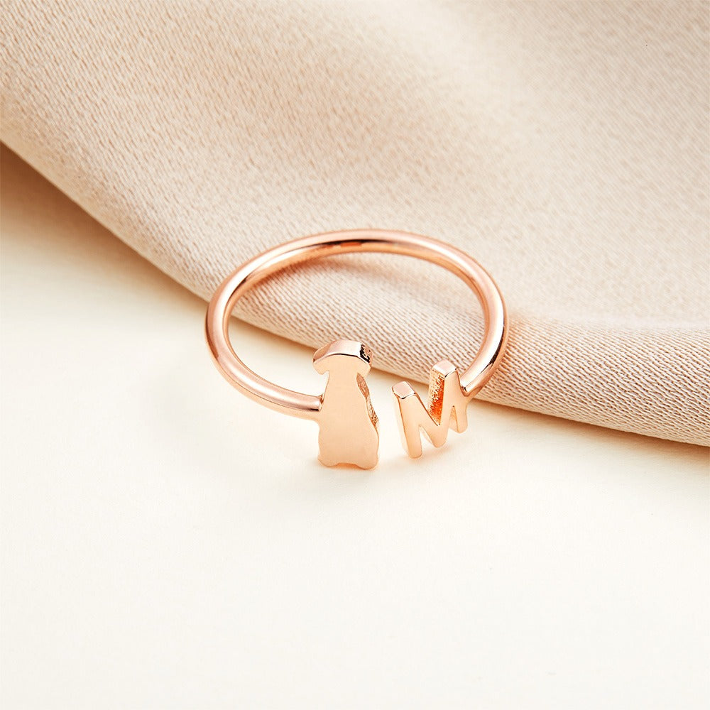 Personalized Pet Initial Ring, Open Letter Ring, Custom Dog Mom Gift, Cat/Horse/Rabbit/Bird/Fish Ring for Women, Memorial Jewelry, Gift for Pet Loss