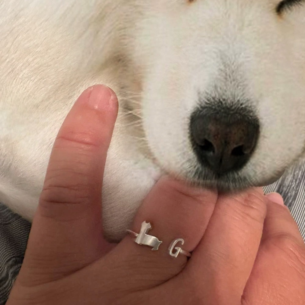 Personalized Pet Initial Ring, Open Letter Ring, Custom Dog Mom Gift, Cat/Horse/Rabbit/Bird/Fish Ring for Women, Memorial Jewelry, Gift for Pet Loss