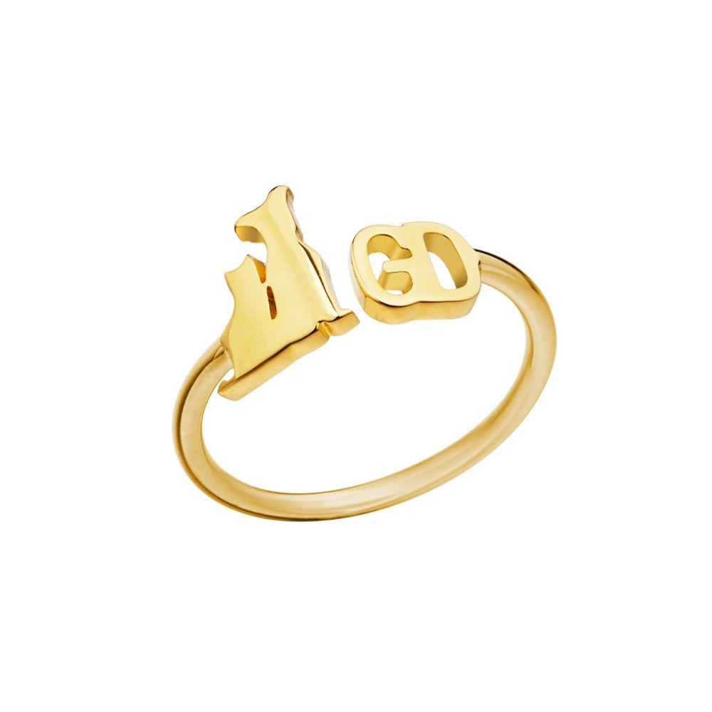 Personalized Pet Initial Ring, Open Letter Ring, Custom Dog Mom Gift, Cat/Horse/Rabbit/Bird/Fish Ring for Women, Memorial Jewelry, Gift for Pet Loss