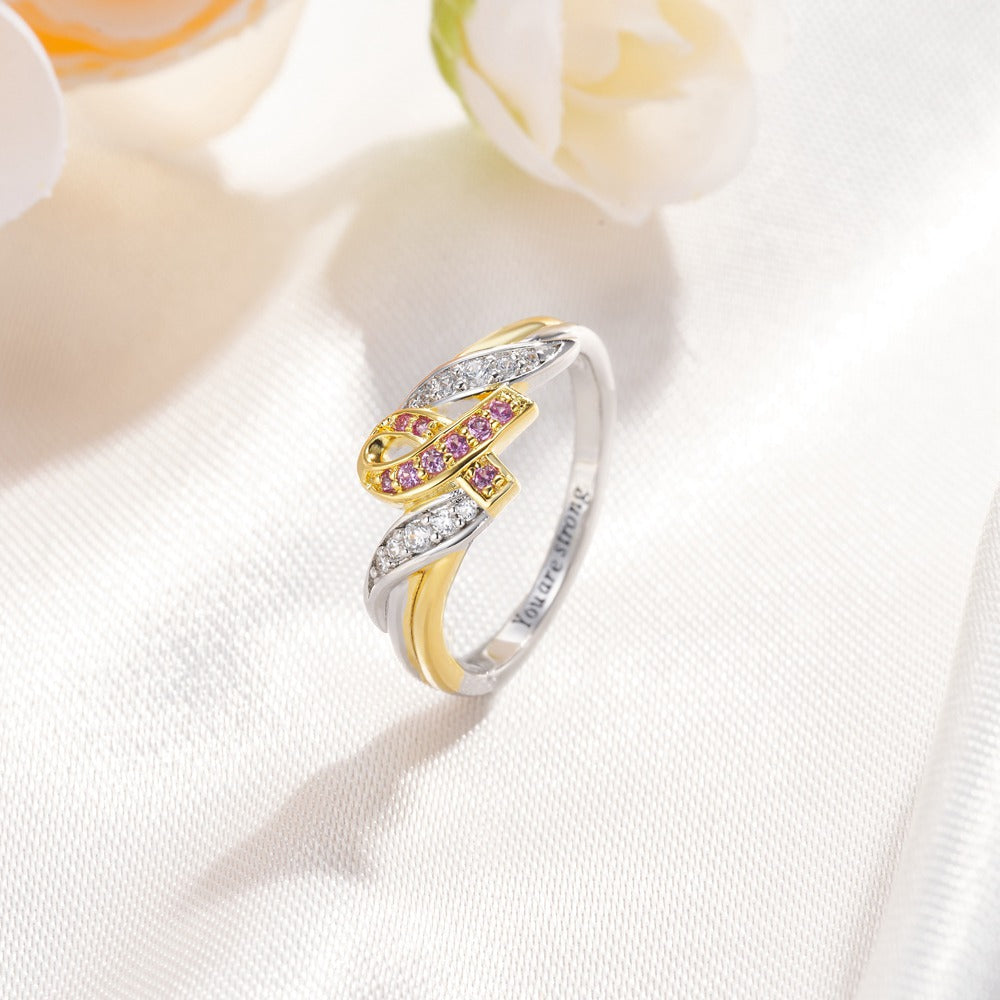 Custom I Am Enough to Defeat Breast Cancer Ring, Breast Cancer Awareness Ribbon Ring, Cancer Encouragement Gift, Cancer Survivor Ring Gifts for Women