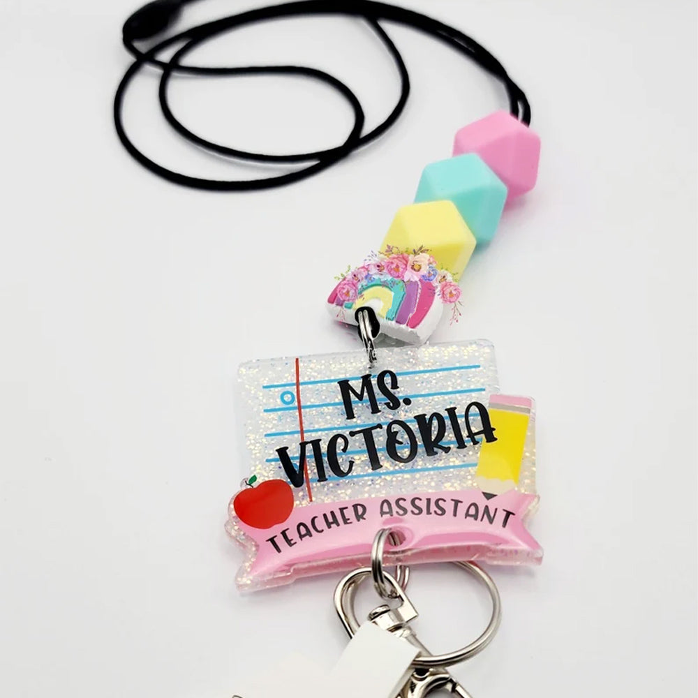 Teacher Lanyard, Notebook Paper with Grade or Subject Lanyard, Silicone Bead Lanyard, Personalized Lanyard, Teacher Appreciation