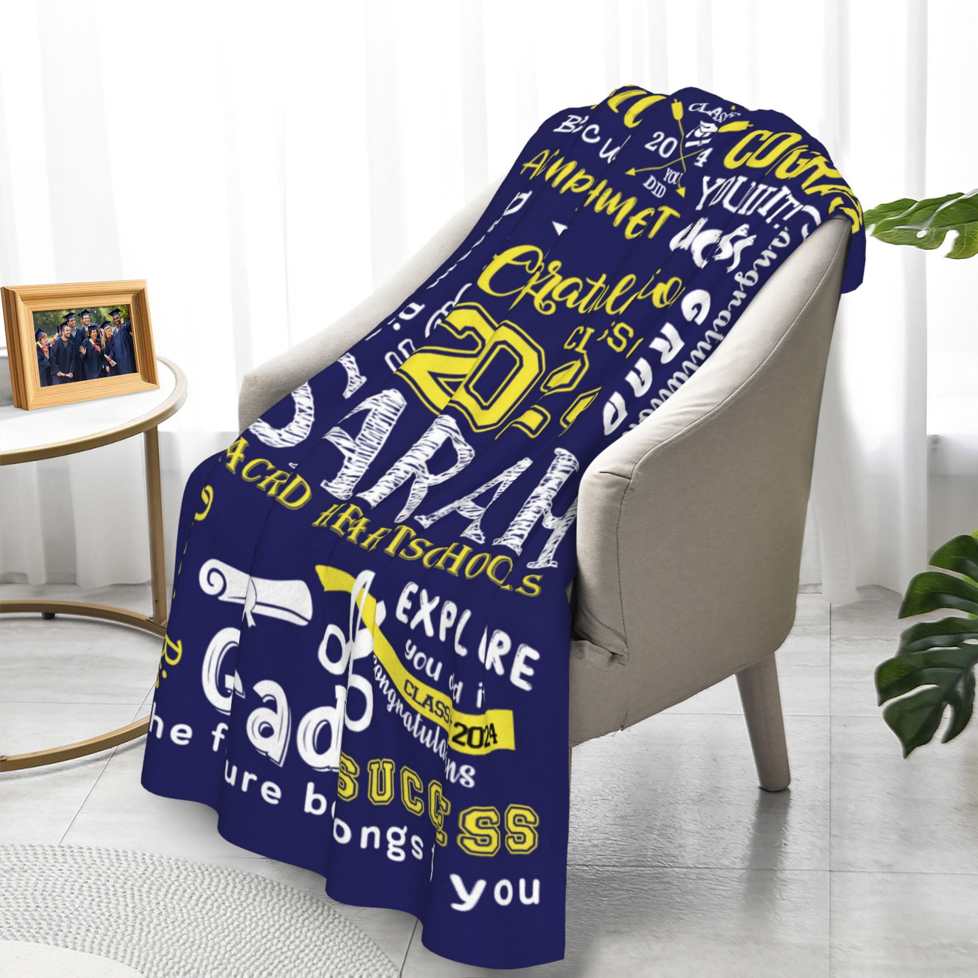 Personalized Graduation Inspirational Blanket, Custom Class of 2024 Blanket with Name, Graduation Party Favor, Gift for Graduate/College/Student