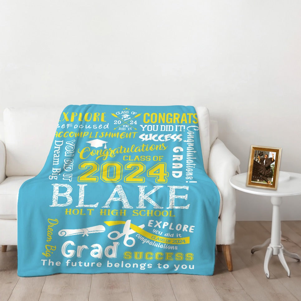 Personalized Graduation Inspirational Blanket, Custom Class of 2024 Blanket with Name, Graduation Party Favor, Gift for Graduate/College/Student