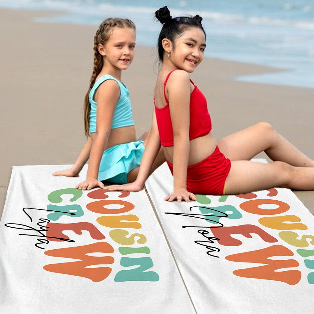 Personalized Groovy Cousin Crew Kids Beach Towel, Perfect for Family Outings