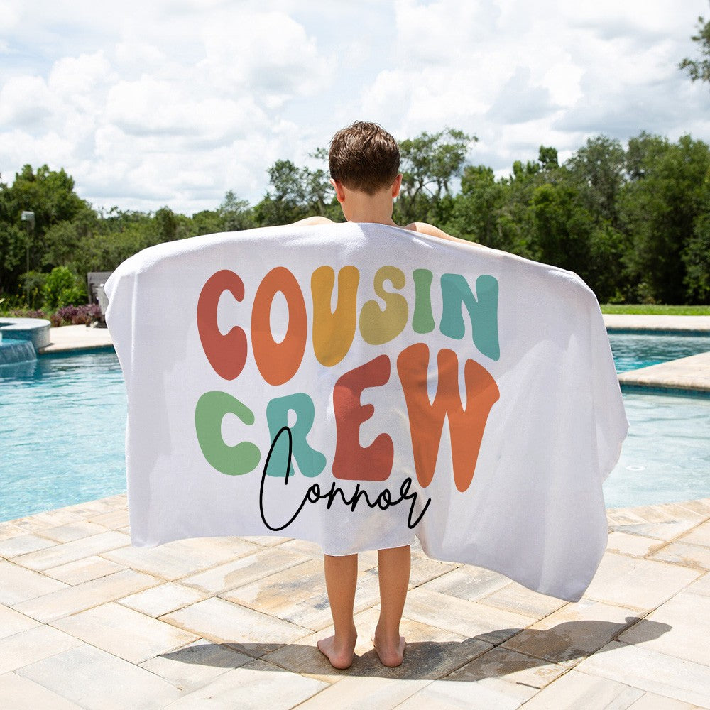 Personalized Groovy Cousin Crew Kids Beach Towel, Perfect for Family Outings