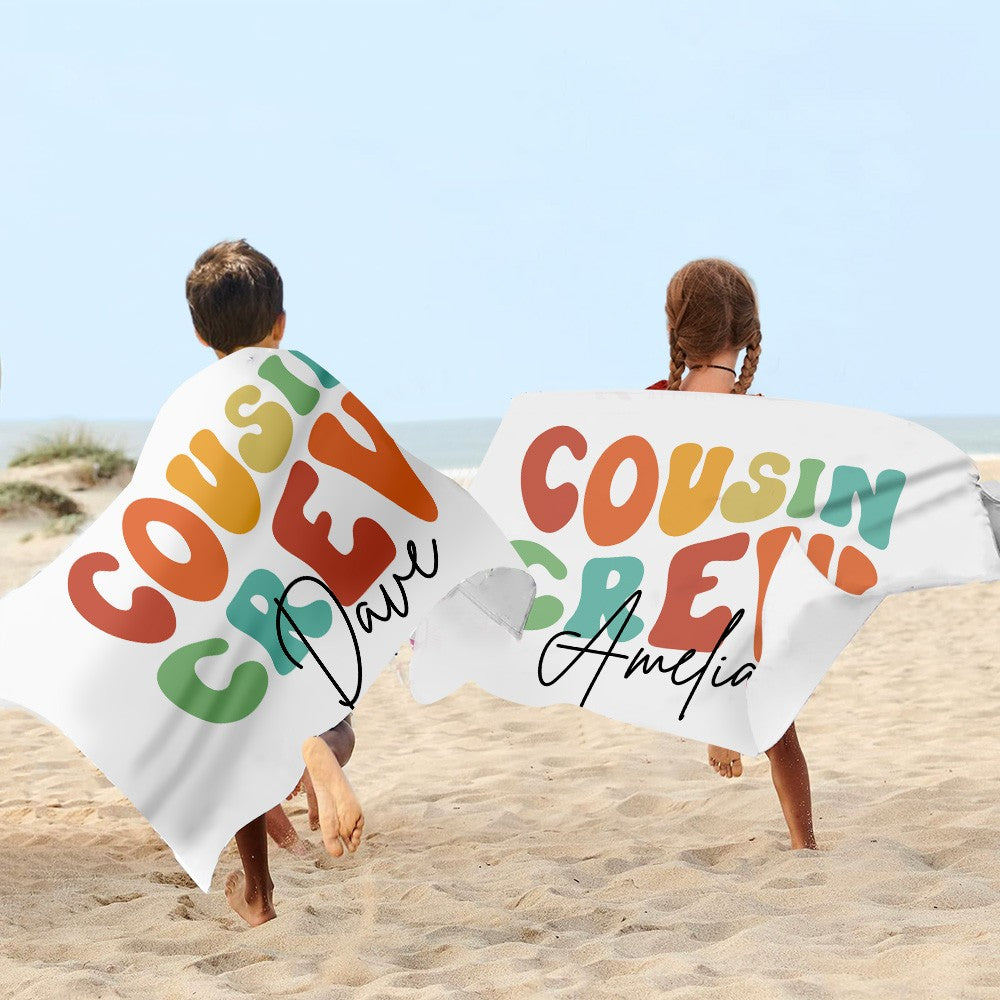 Personalized Groovy Cousin Crew Kids Beach Towel, Perfect for Family Outings