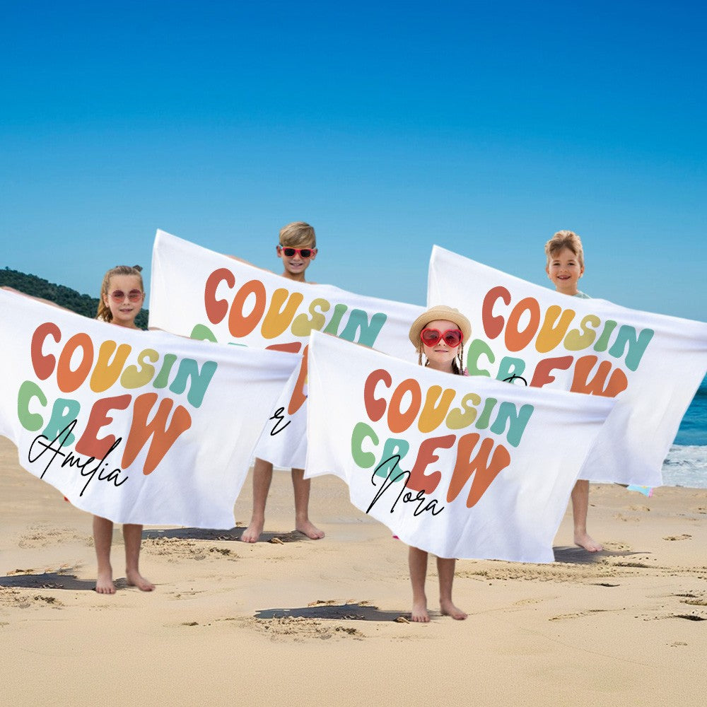 Personalized Groovy Cousin Crew Kids Beach Towel, Perfect for Family Outings