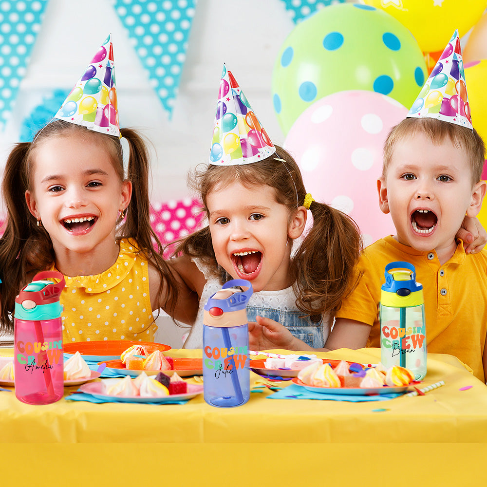 Custom Name Cousin Crew Kids Water Bottle, Perfect for Family Outings