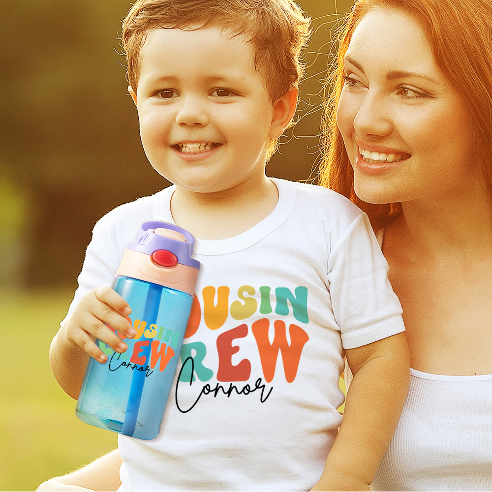 Custom Name Cousin Crew Kids Water Bottle, Perfect for Family Outings