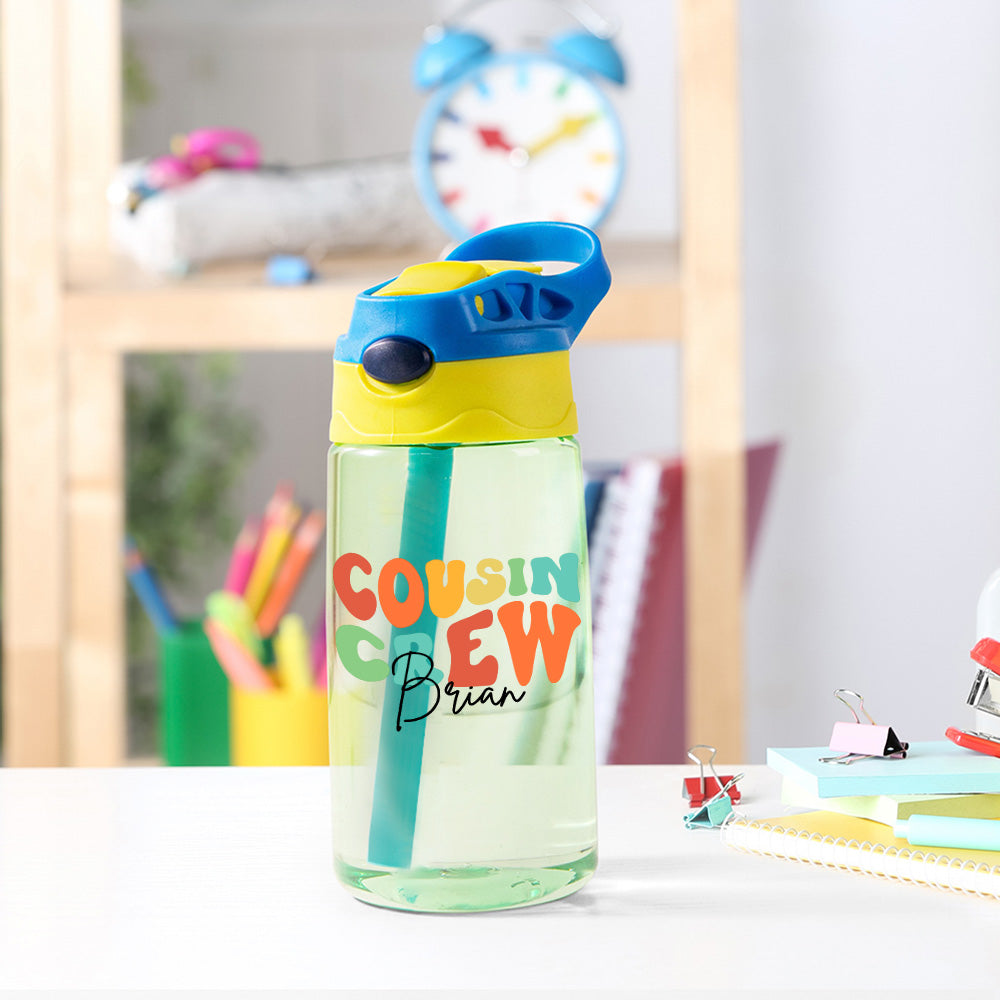 Custom Name Cousin Crew Kids Water Bottle, Perfect for Family Outings
