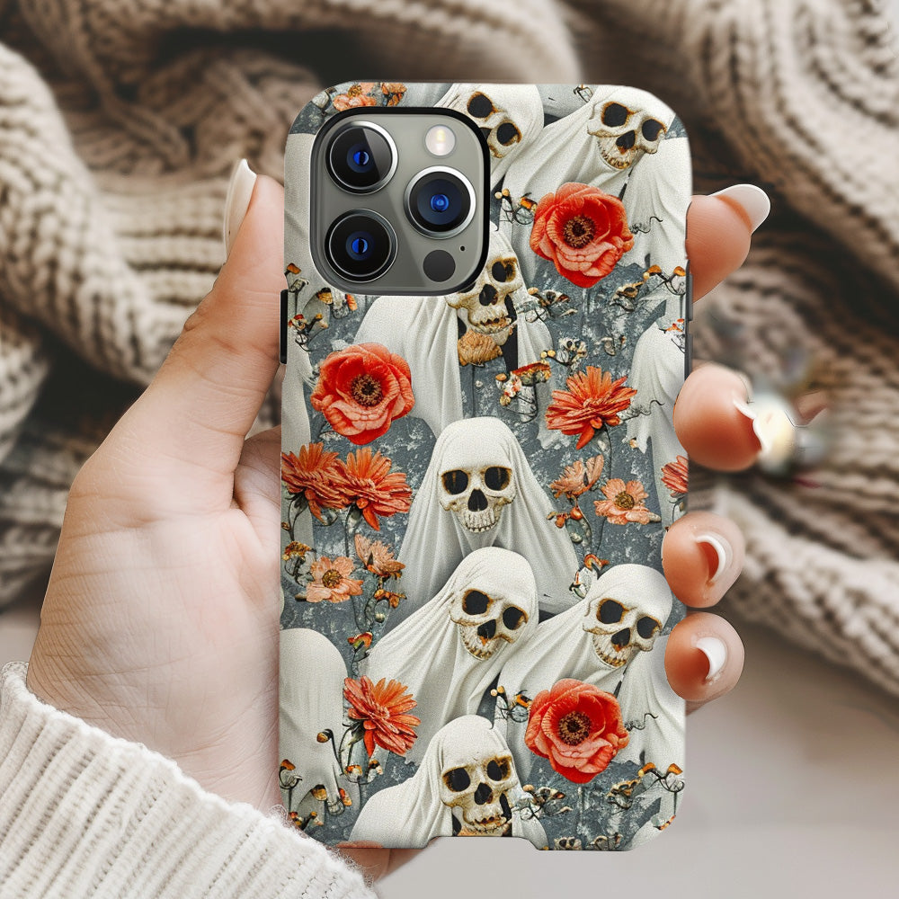 Floral Skull Phone Case, Halloween Cottagecore, iPhone, Pixel, Samsung