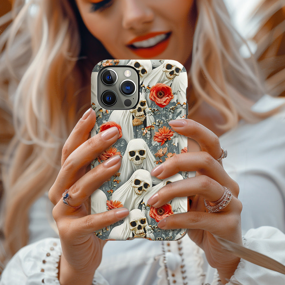Floral Skull Phone Case, Halloween Cottagecore, iPhone, Pixel, Samsung
