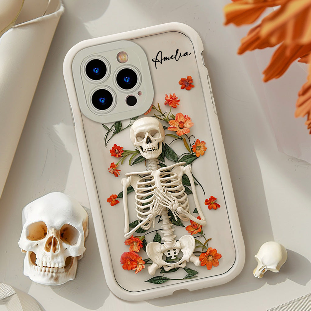 Personalized Name Skeleton with Orange Flowers Phone Case, iPhone, Pixel, Samsung