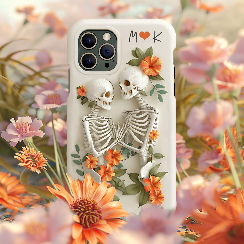 Personalized Initials Couple Skeletons Phone Case with Multiple Styles Available Design, iPhone, Pixel, Samsung