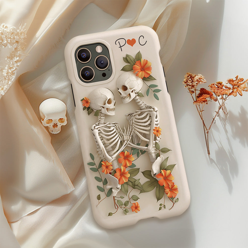 Personalized Initials Couple Skeletons Phone Case with Multiple Styles Available Design, iPhone, Pixel, Samsung