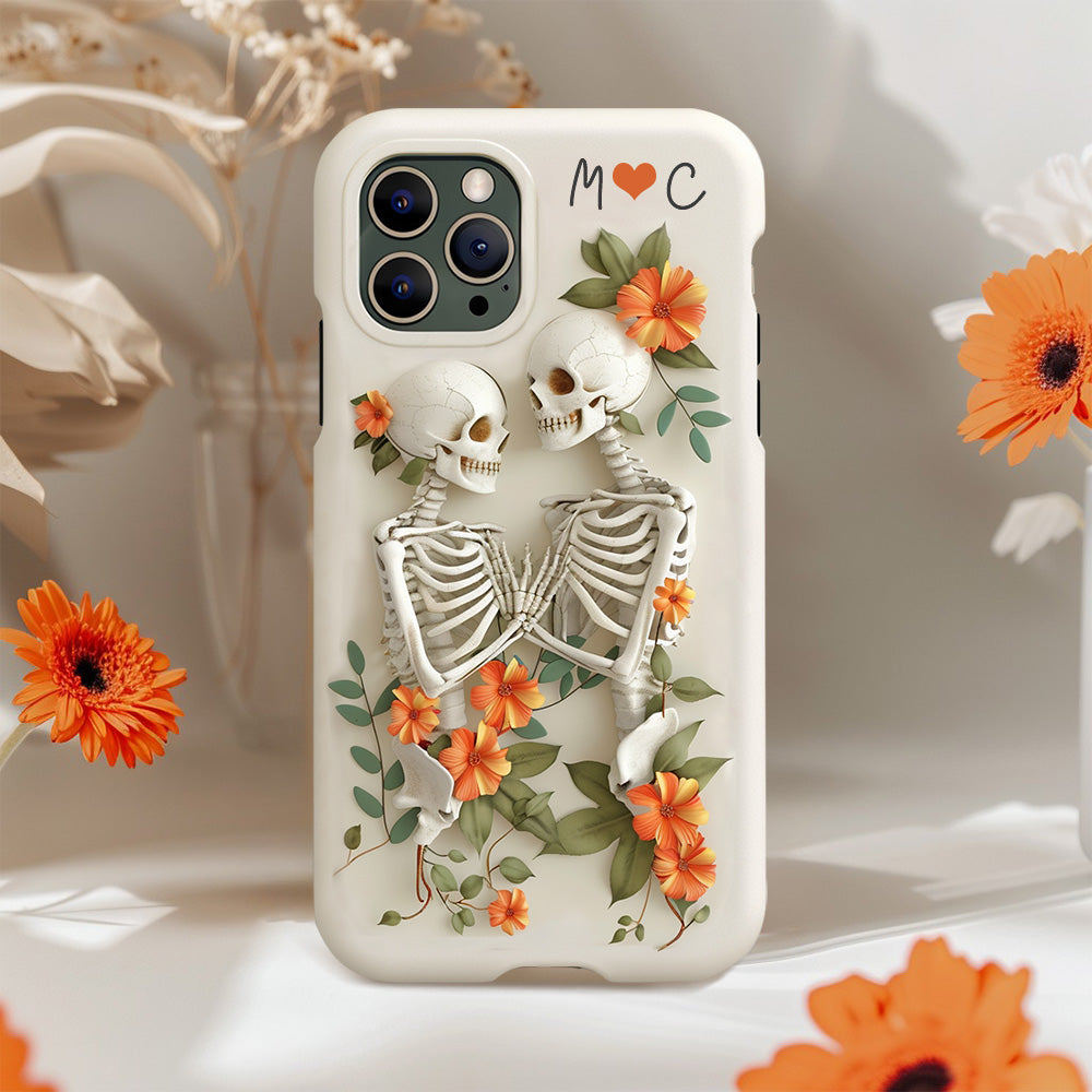 Personalized Initials Couple Skeletons Phone Case with Multiple Styles Available Design, iPhone, Pixel, Samsung