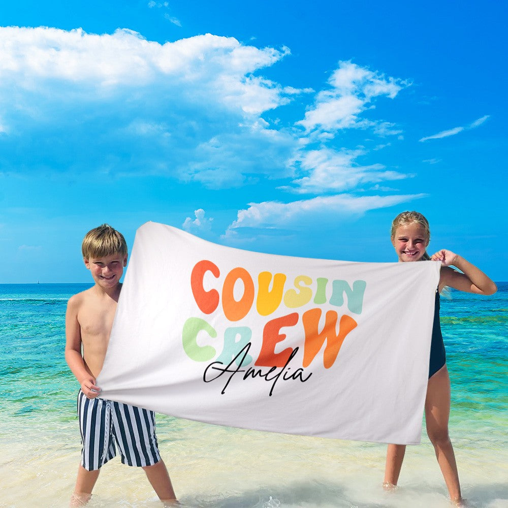Personalized Groovy Cousin Crew Kids Beach Towel, Perfect for Family Outings