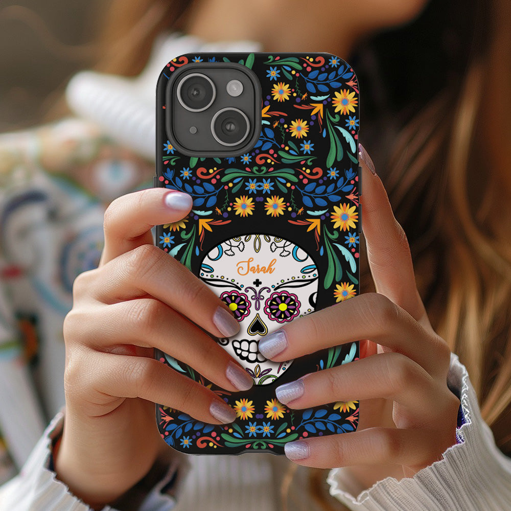 Personalized Multiple Designs Day of the Dead Floral Skull Phone Case,Custom Name, iPhone, Pixel, Samsung