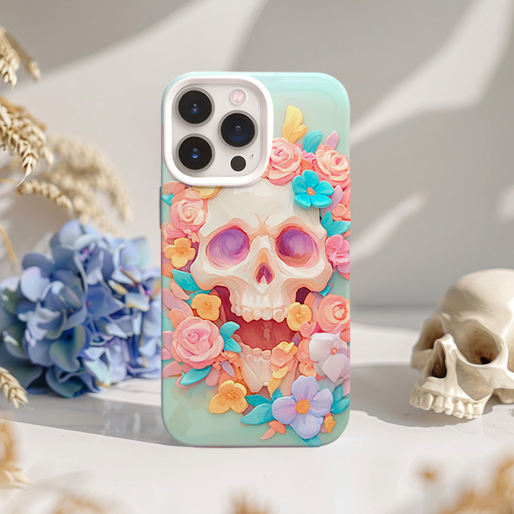 Floral Skull Design Phone Case,Elegant Printed Cover, iPhone, Pixel, Samsung