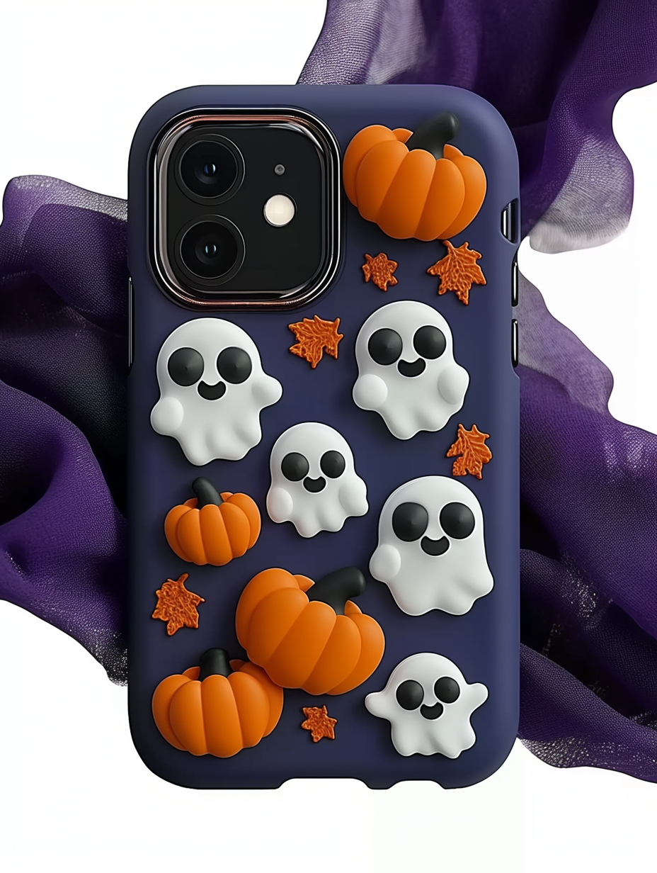 3D Halloween Multiple Ghosts and Pumpkin Phone Case, Spooky Season, for iPhone, Google Pixel, Samsung