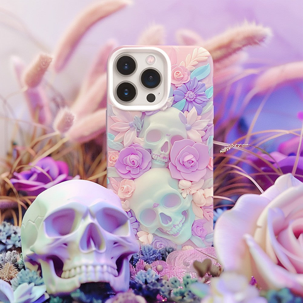 3D Pink Floral Skull Phone Case, Artistic Skeleton Design, for iPhone, Google Pixel, Samsung