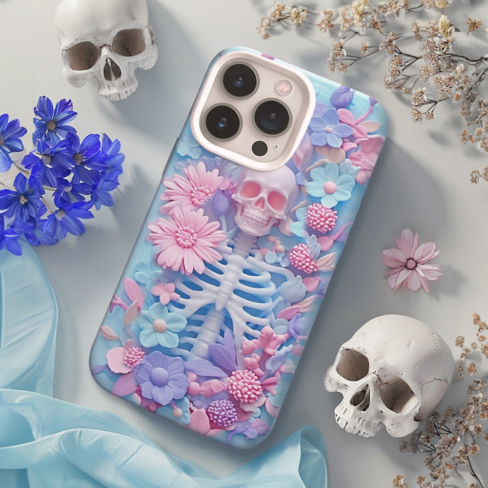 Floral Skull Phone Case,Vibrant Pastel Design, iPhone, Pixel, Samsung