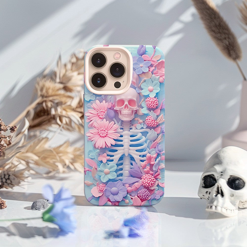 Floral Skull Phone Case,Vibrant Pastel Design, iPhone, Pixel, Samsung