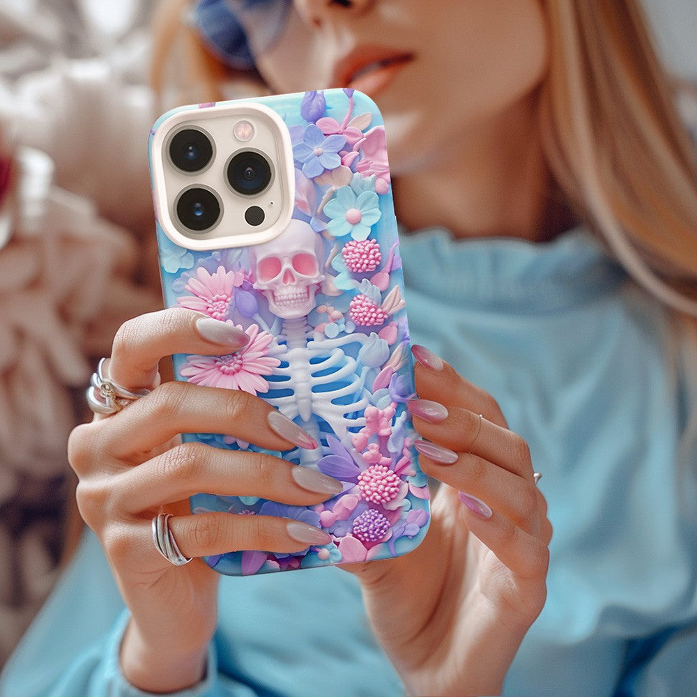 Floral Skull Phone Case,Vibrant Pastel Design, iPhone, Pixel, Samsung