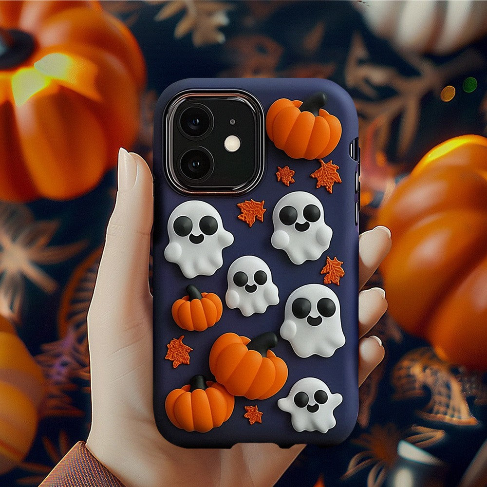 3D Halloween Multiple Ghosts and Pumpkin Phone Case, Spooky Season, for iPhone, Google Pixel, Samsung
