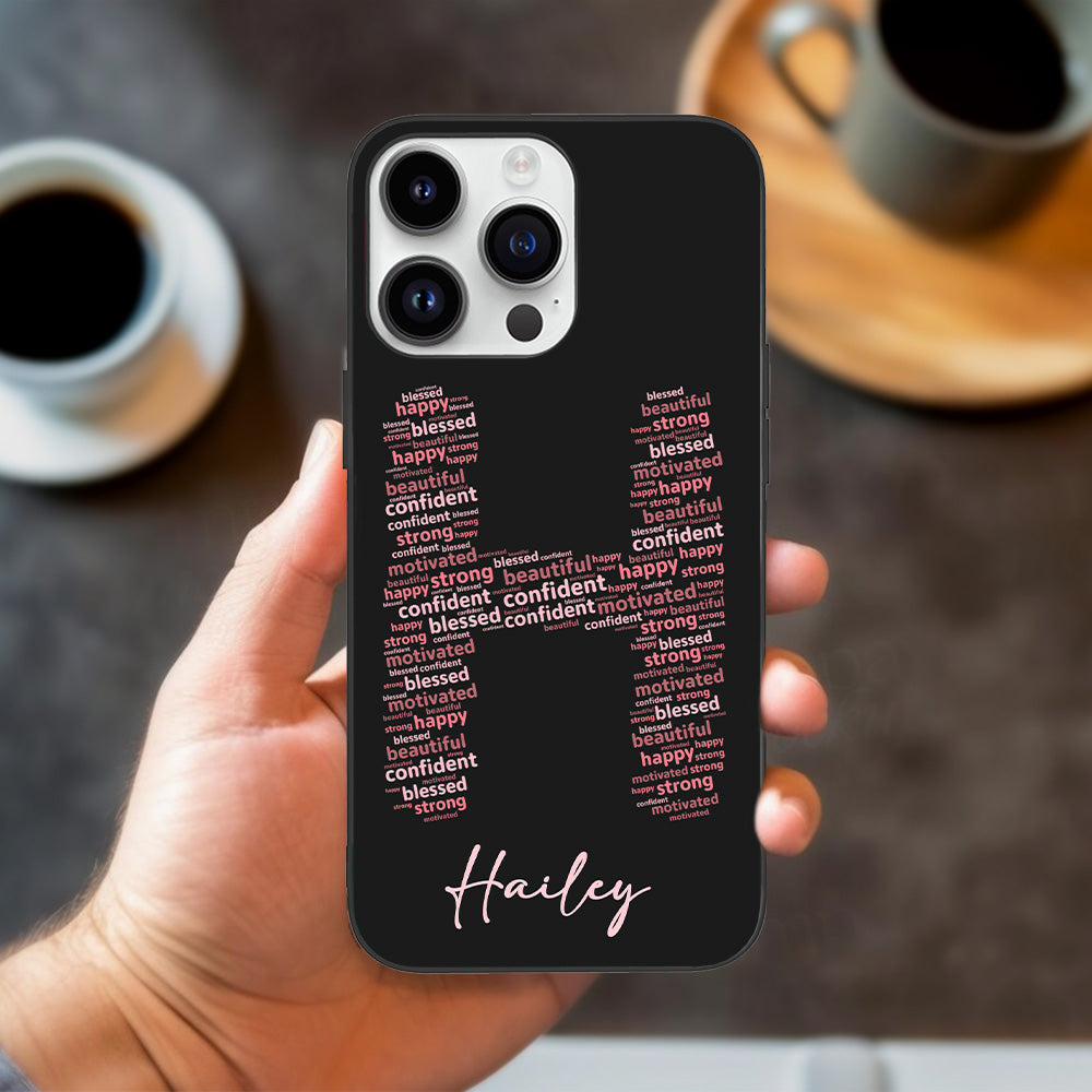 Custom Name Phone Case with Positive Affirmation Word Cloud Design,for iPhone, Samsung Galaxy, Google Pixel
