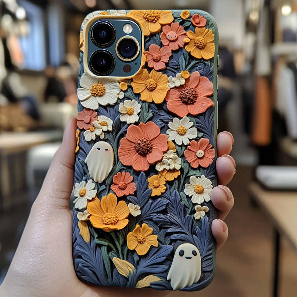 Spooky szn/Spooky Season Halloween Cute Ghost Flower Phone Case,Spooky Season for iPhone