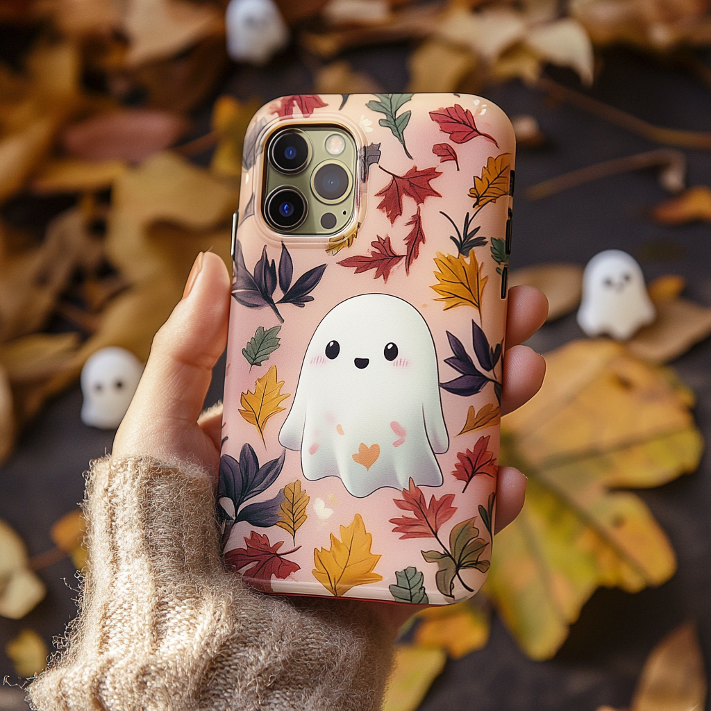 Autumn Leaves and Ghosts Design Case, Celebrate Halloween Spooky Season for iPhone, Samsung Galaxy, Google Pixel