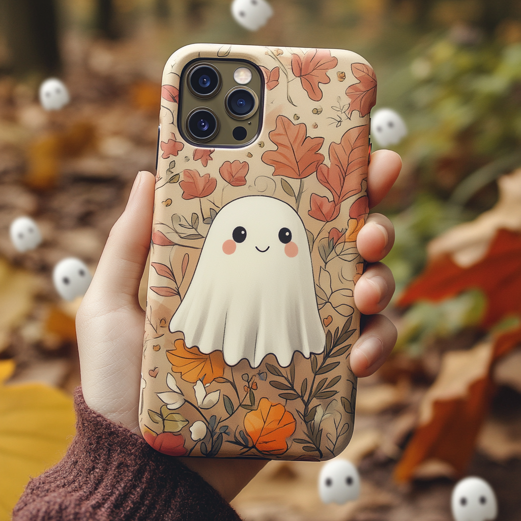 Autumn Leaves and Ghosts Design Case, Celebrate Halloween Spooky Season for iPhone, Samsung Galaxy, Google Pixel