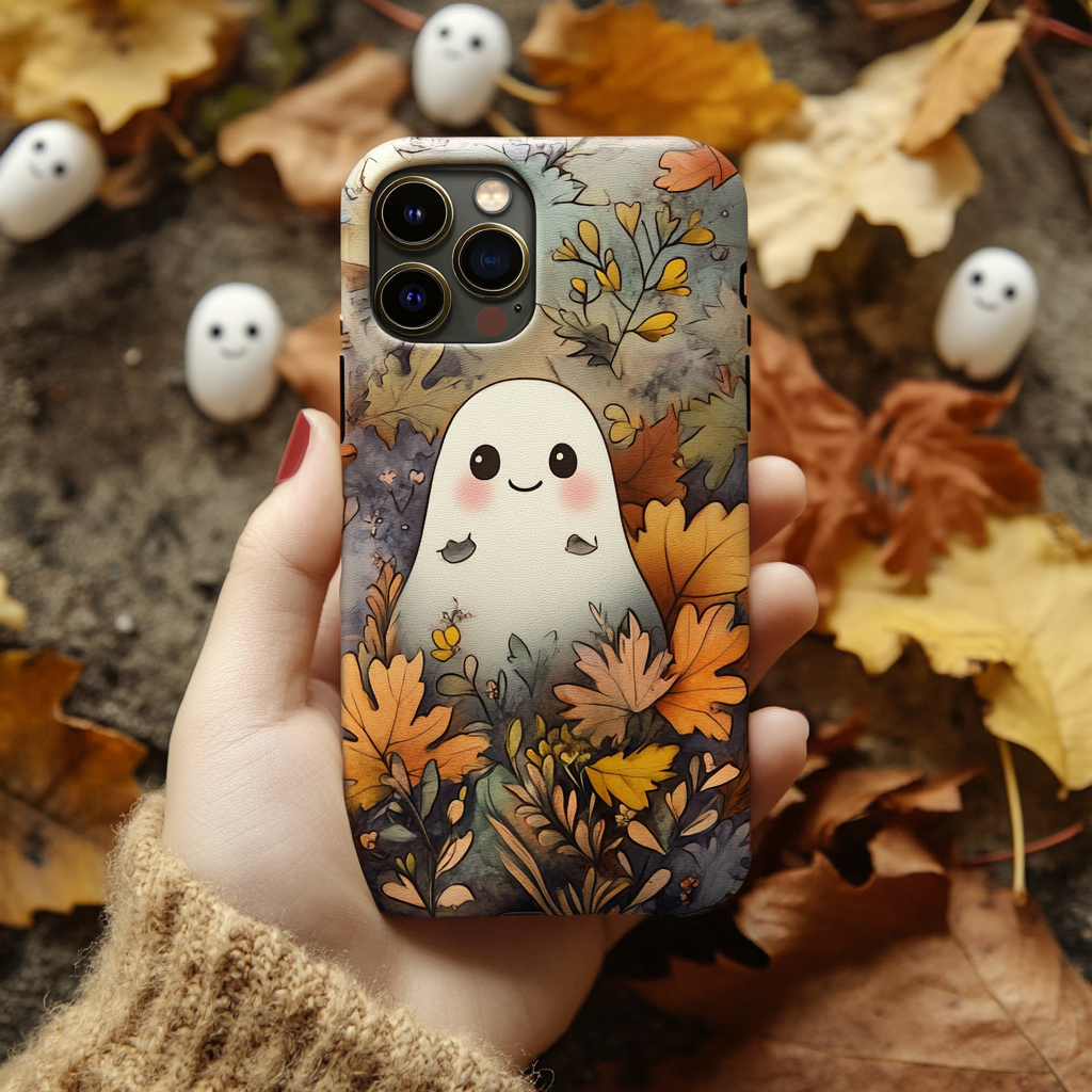 Autumn Leaves and Ghosts Design Case, Celebrate Halloween Spooky Season for iPhone, Samsung Galaxy, Google Pixel