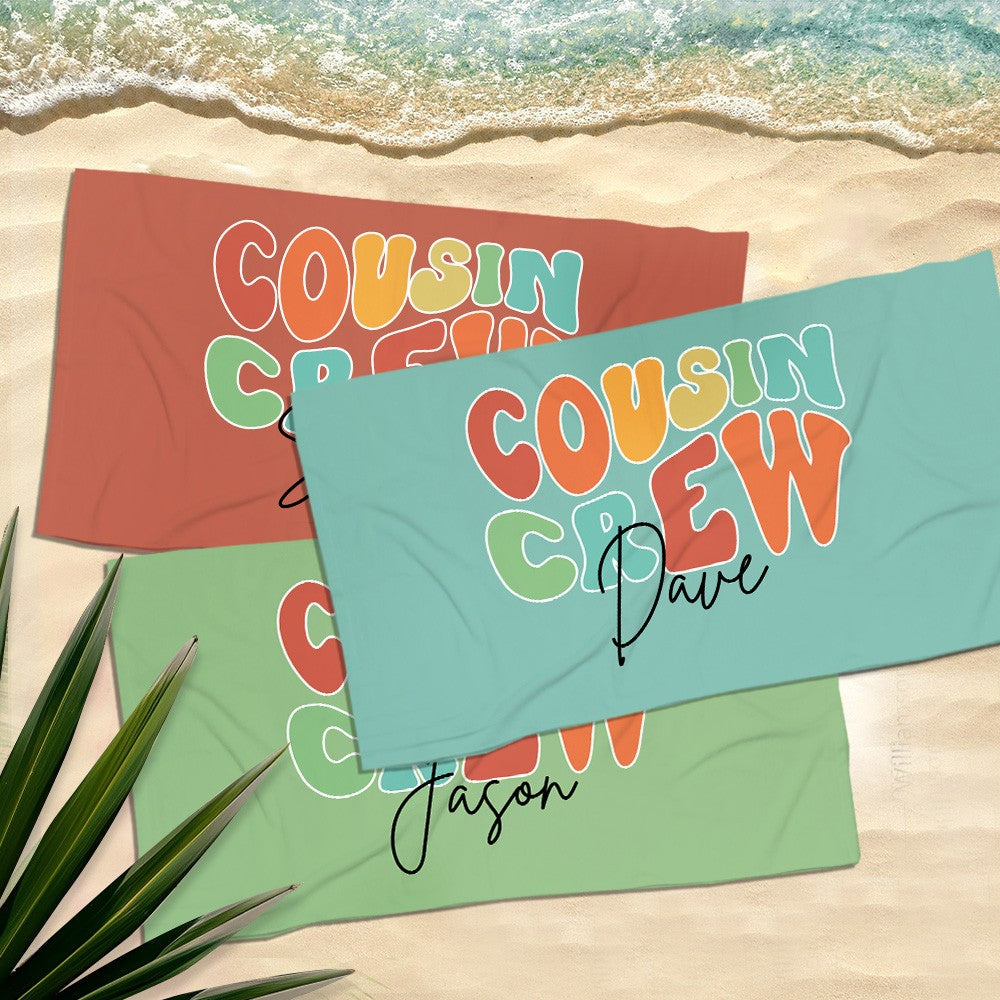 Personalized Groovy Cousin Crew Kids Beach Towel, Perfect for Family Outings