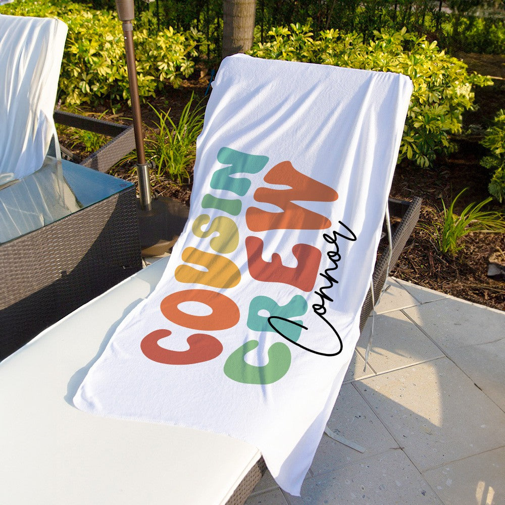 Personalized Groovy Cousin Crew Kids Beach Towel, Perfect for Family Outings