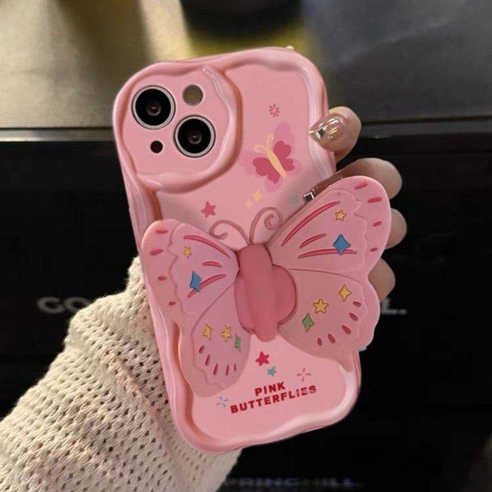 3D Pink Butterfly Stand Soft Silicone iPhone Case