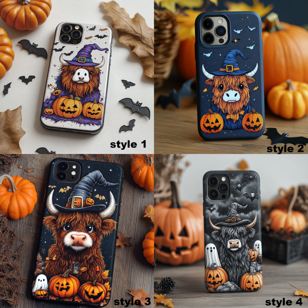 Spooky szn/Spooky Season Halloween Highland Cow Phone Case,Cute Pumpkin Design, Spooky Season Cover for iPhone, Samsung Galaxy, Google Pixel,Xiaomi