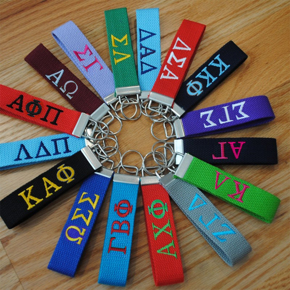 Personalized Embroidery Sorority Keychain, Multicolor Canvas Greek Letter Key Chain, Greek Life, Official Licensed Product, Gift for Her