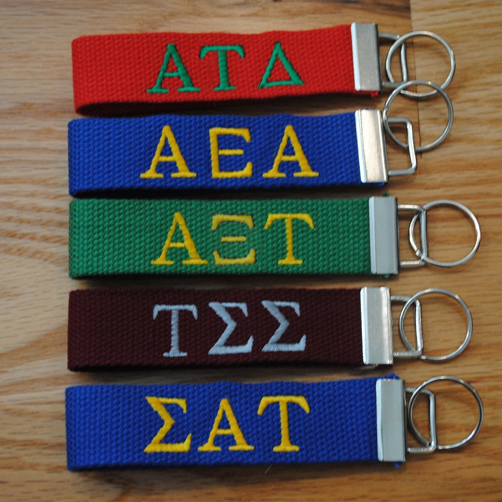 Personalized Embroidery Sorority Keychain, Multicolor Canvas Greek Letter Key Chain, Greek Life, Official Licensed Product, Gift for Her